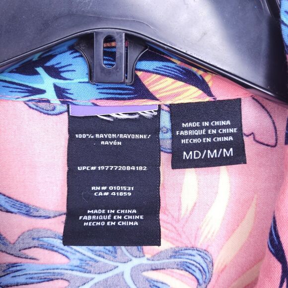 Disney Stitch Hawaiian Shirt Mens Medium Pink Floral Tropical - Picture 9 of 10